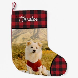 Custom Dog Photo & Name Buffalo Plaid スモールクリスマスストッキング