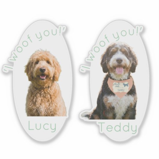 Custom Dog Photo Name I Woof You Heartfelt Gift シール (正面)