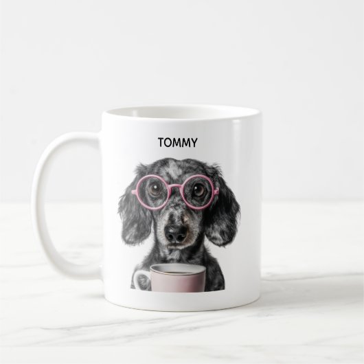 Custom Dog Photo | Personalized Pet Name Coffee コーヒーマグカップ (左)