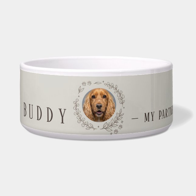 Custom Dog Photo Pet Bowl | Elegant Ceramic Dish ボウル (正面)