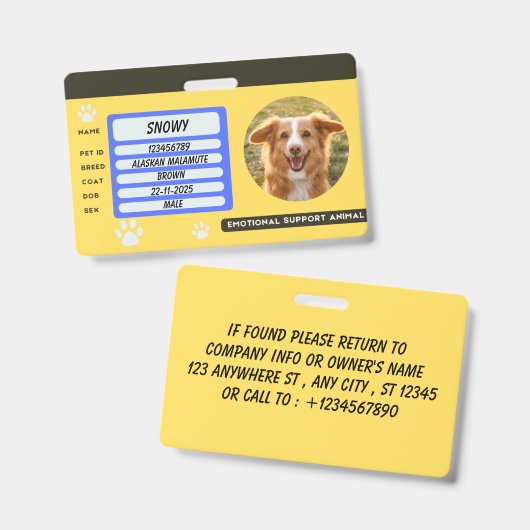 Custom Dog Photo Pet ID Card Badge バッジ (正面＆裏面)