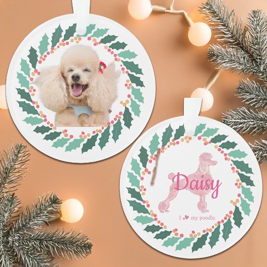 Custom Dog Photo Pink Poodle Christmas Ornament オーナメント