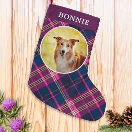 Custom Dog Photo Tartan Plaid Patterned Pet Decor スモールクリスマスストッキング