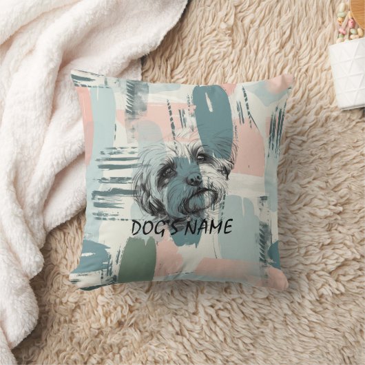 Custom Dog Portrait Abstract Brushstroke Pillow クッション (ブランケット)