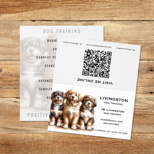 Custom Dog Trainer QR Code Folded Business Card 名刺