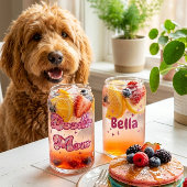 Custom Doodle Mom Pink Hearts Personalized Name ガラス缶