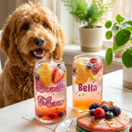 Custom Doodle Mom Pink Hearts Personalized Name ガラス缶