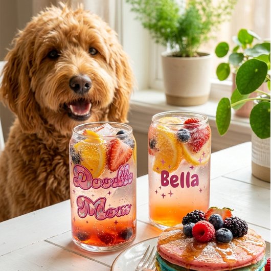 Custom Doodle Mom Pink Hearts Personalized Name ガラス缶