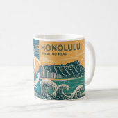 Custom Double Side Honolulu Diamond Head Surfing コーヒーマグカップ (正面右)