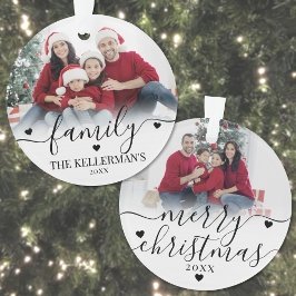 Custom Double Sided Family Two Photo Christmas オーナメント