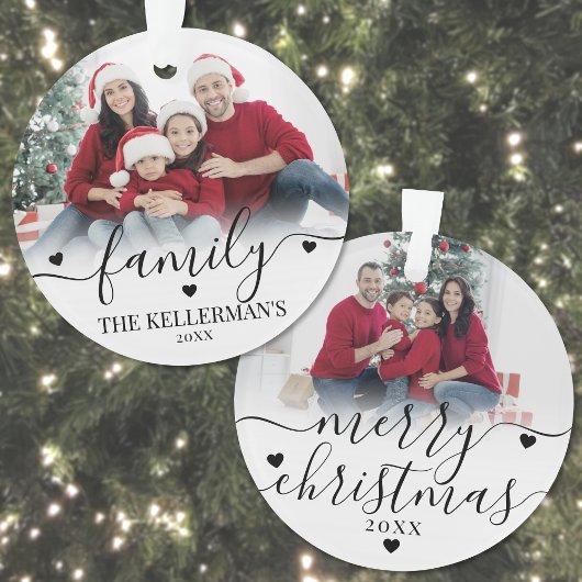 Custom Double Sided Family Two Photo Christmas オーナメント