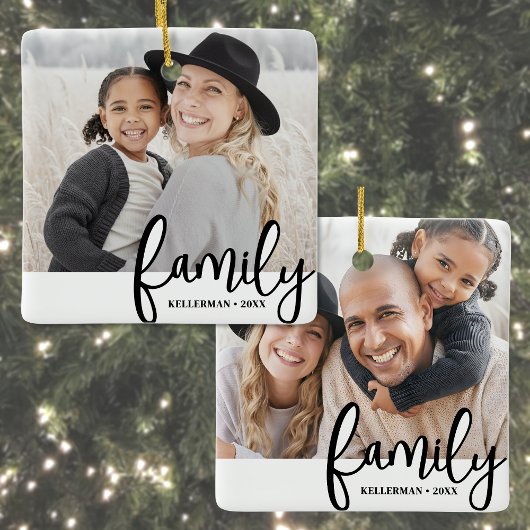 Custom Double Sided Family Two Photo Christmas セラミックオーナメント