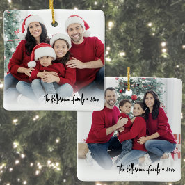 Custom Double Sided Family Two Photo Christmas セラミックオーナメント