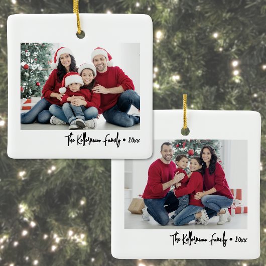 Custom Double Sided Family Two Photo Christmas セラミックオーナメント
