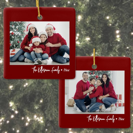 Custom Double Sided Family Two Photo Christmas セラミックオーナメント
