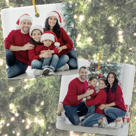 Custom Double Sided Family Two Photo Christmas セラミックオーナメント