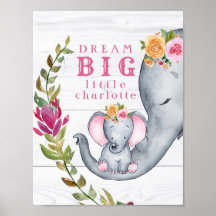 Custom Dream Big Little One Elephants Cute Pink