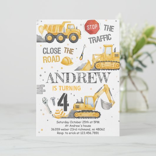 Custom Dump Truck Birthday for boys Invitation 招待状 (スタンド正面)