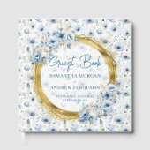Custom Dusty Blue Gold Glitter Wedding Guest Book ゲストブック (正面)