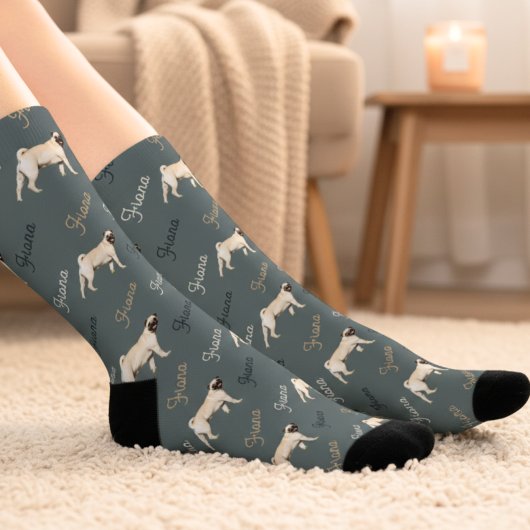 Custom Dusty Teal Dog Photo Socks ソックス