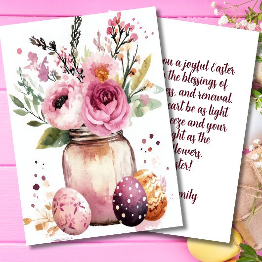 Custom Easter Card with Easter Eggs and Flowers シーズンカード