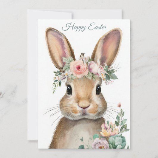 Custom Easter Card with Flowers and Easter Bunny シーズンカード (正面)