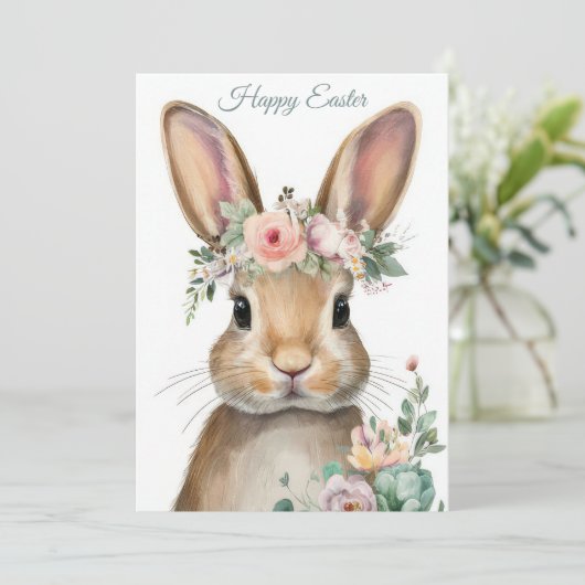 Custom Easter Card with Flowers and Easter Bunny シーズンカード (スタンド正面)