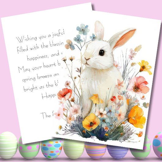 Custom Easter Card with Flowers and Easter Bunny シーズンカード