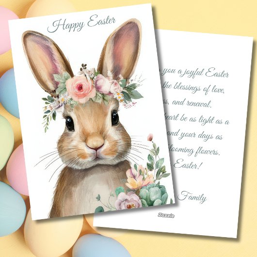 Custom Easter Card with Flowers and Easter Bunny シーズンカード
