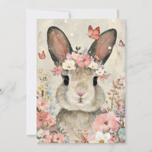 Custom Easter Card with Flowers and Easter Bunny シーズンカード (正面)