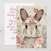 Custom Easter Card with Flowers and Easter Bunny シーズンカード (正面/裏面)