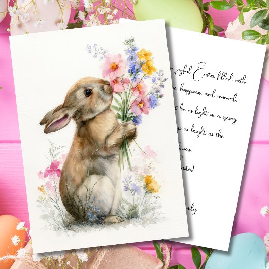 Custom Easter Card with Flowers and Easter Bunny 招待状