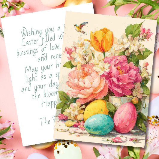Custom Easter Card with Flowers and Easter Eggs シーズンカード