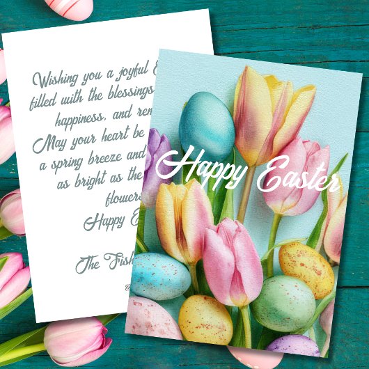 Custom Easter Card with Flowers and Easter Eggs シーズンカード