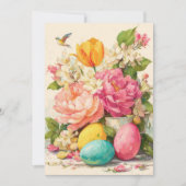 Custom Easter Card with Flowers and Easter Eggs シーズンカード (正面)