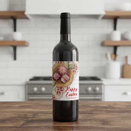 Custom Easter Egg Wine Label with Family Name ワインラベル