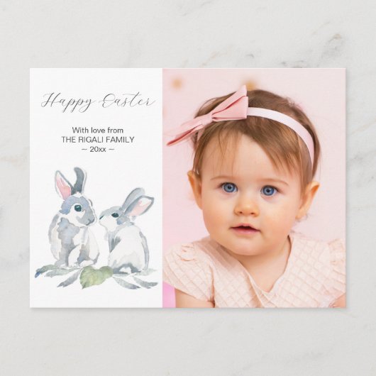 Custom Easter Photo Cards Online with Bunny シーズンポストカード (正面)