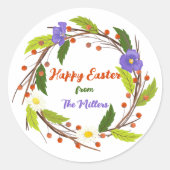 Custom Easter Wreath Sticker with Family Name ラウンドシール (正面)