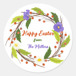 Custom Easter Wreath Sticker with Family Name ラウンドシール