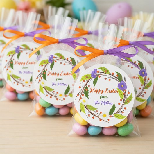 Custom Easter Wreath Sticker with Family Name ラウンドシール