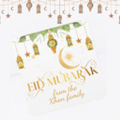 Custom "Eid Mubarak" White Gold Lanterns + Moon スクエアシール