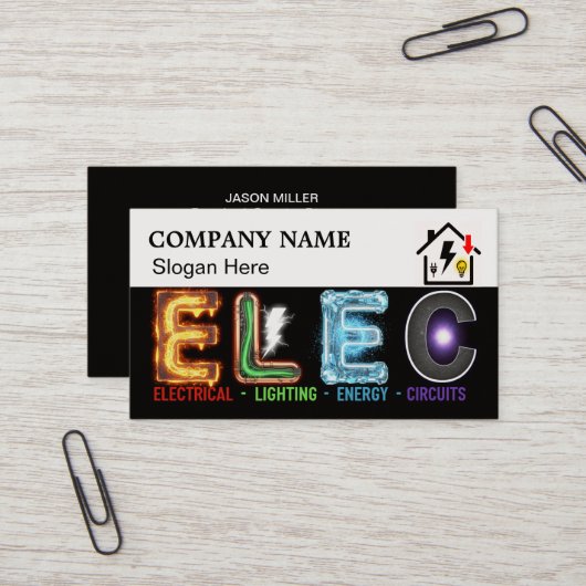 Custom Electrician Business Card with Company Logo 名刺 (正面/裏面インサイチュ)