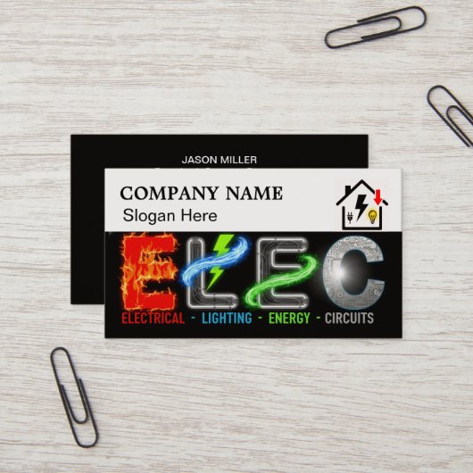 Custom Electrician Business Card with Company Logo 名刺 (正面/裏面インサイチュ)
