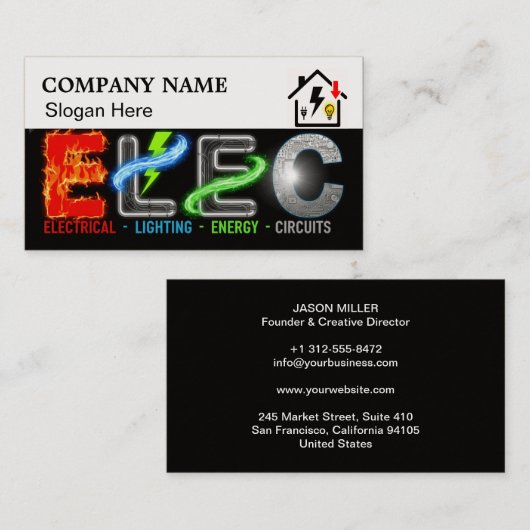 Custom Electrician Business Card with Company Logo 名刺 (正面/裏面)