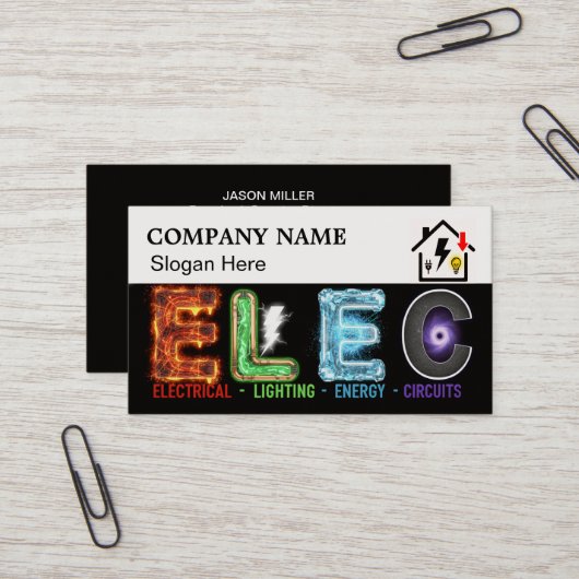 Custom Electrician Business Card with Company Logo 名刺 (正面/裏面インサイチュ)