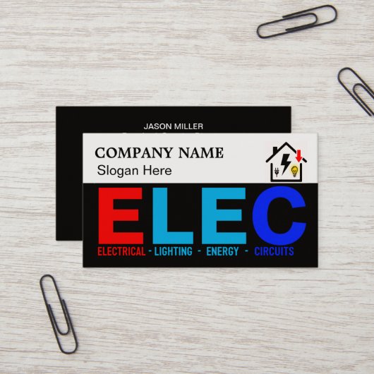 Custom Electrician Business Card with Company Logo 名刺 (正面/裏面インサイチュ)