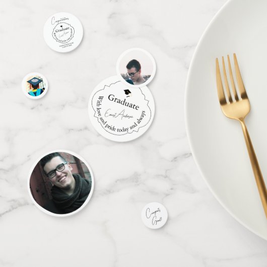 Custom Elegant Black and White Photo Graduation コンフェッティ (グループ)