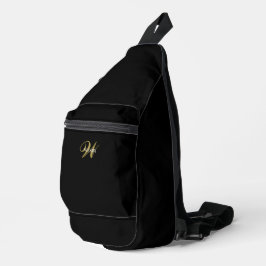 Custom Elegant Black Gold Initial Monogram  スリングバッグ