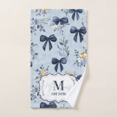Custom Elegant Blue Bow Floral Monogram バスタオルセット (ハンドタオル)