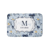 Custom Elegant Blue Bow Floral Monogram バスマット (正面)